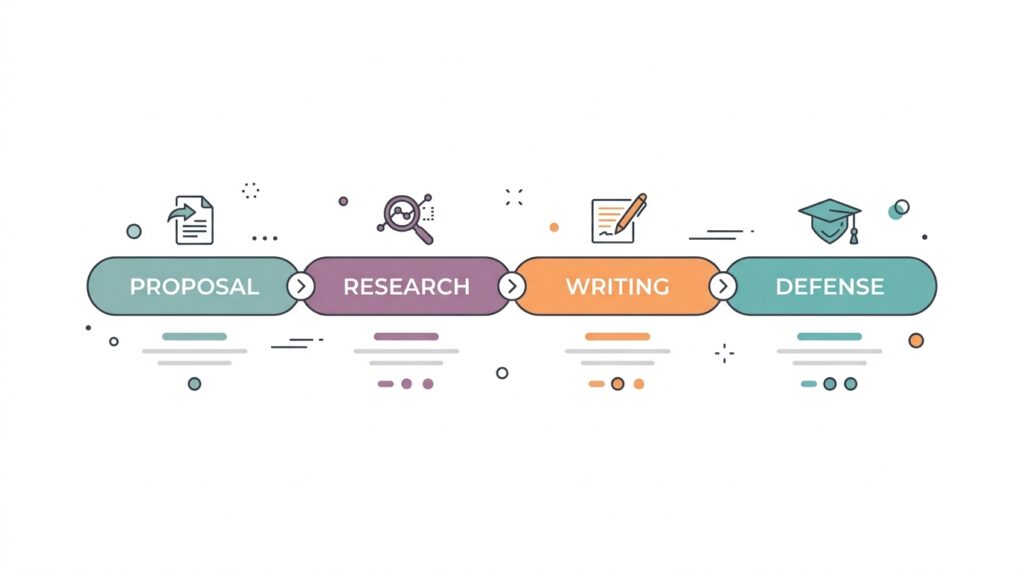 Dissertation timeline broken into four planning phases